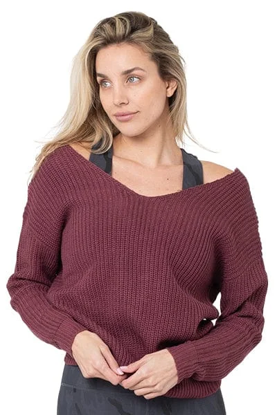 Knot Back Chunky Sweater, Cherry Stone (Whisper)