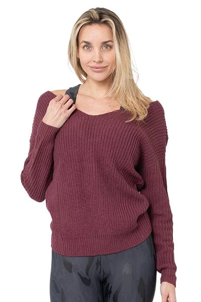 Knot Back Chunky Sweater, Cherry Stone (Whisper)