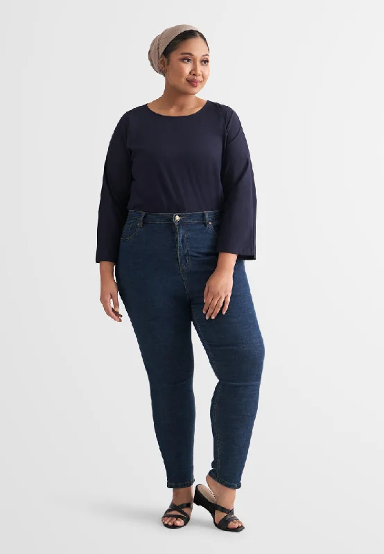 Calista EVERYDAY Loose-fit Crop Sleeve Tshirt - Navy Blue