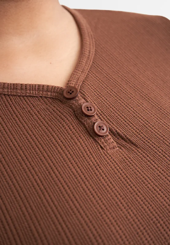 Helene Ribbed Henley Tee - Brown