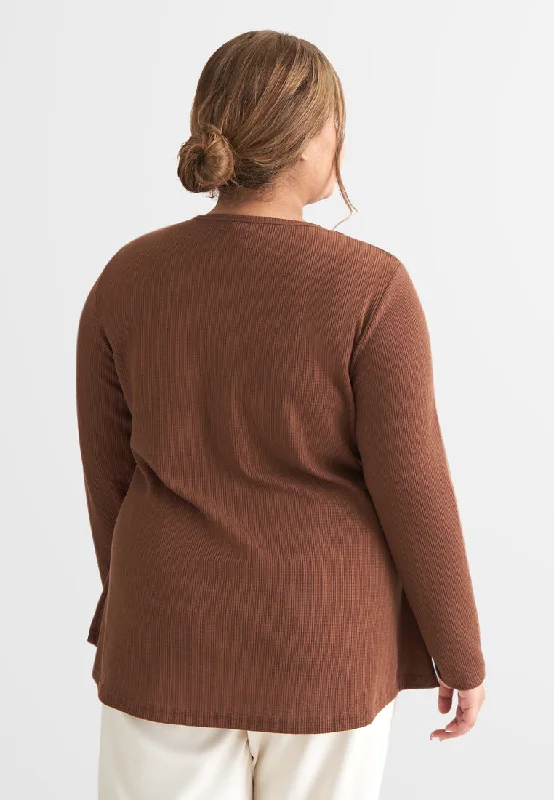 Helene Ribbed Henley Tee - Brown