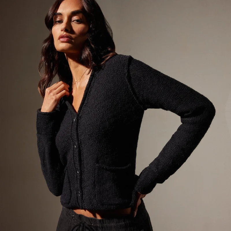 Cotton Linen Button Cardigan - Black