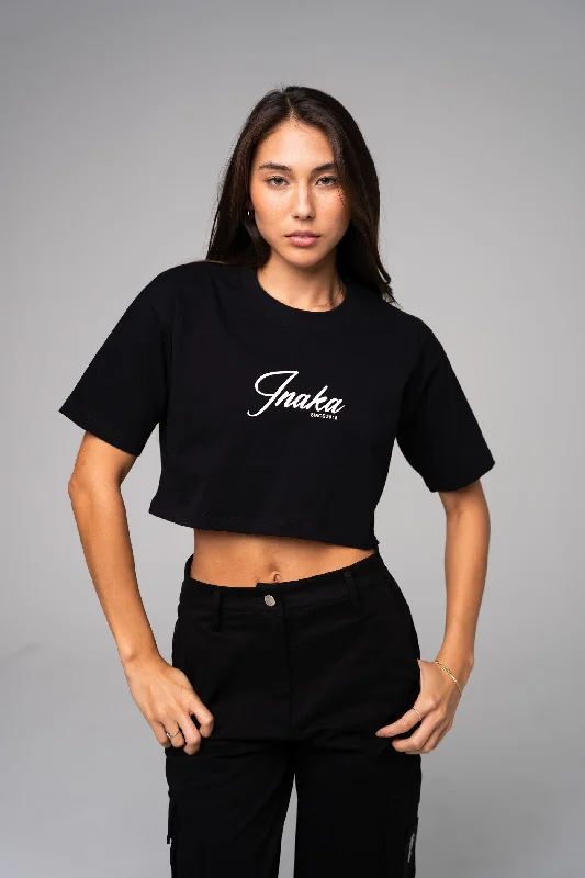 JUNGLE SCRIPT CROP TEE - BLACK