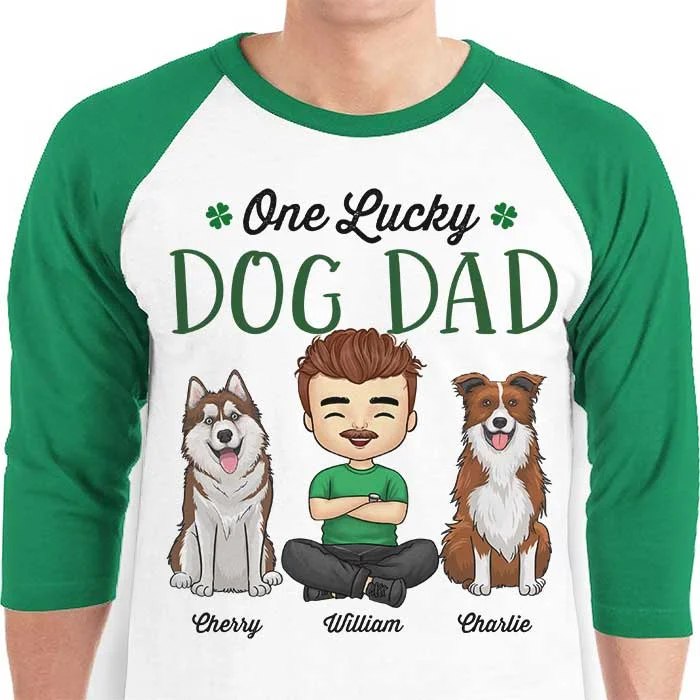 One Lucky Dog Mom, Girl Sitting - Personalized St. Patrick's Day Unisex Raglan Shirt