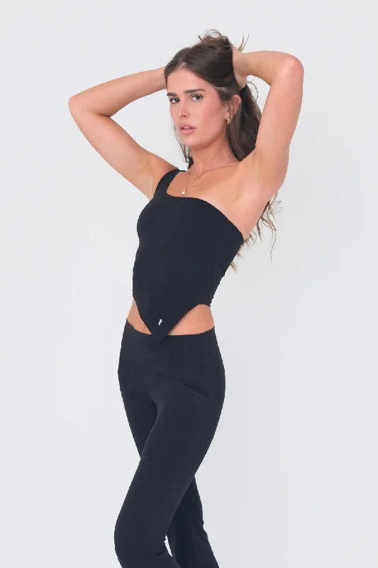 One Shoulder Tank Top - Black