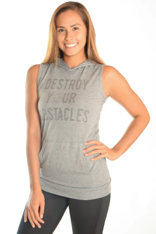 Sleeveless Triblend Hoodie  With Destroy Your Obstacles