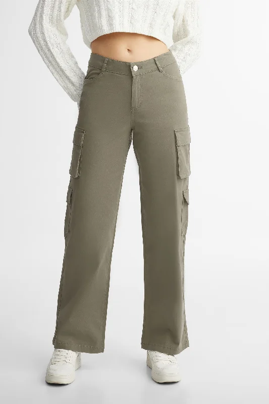 Pantalon cargo en twill jambe large - Femme