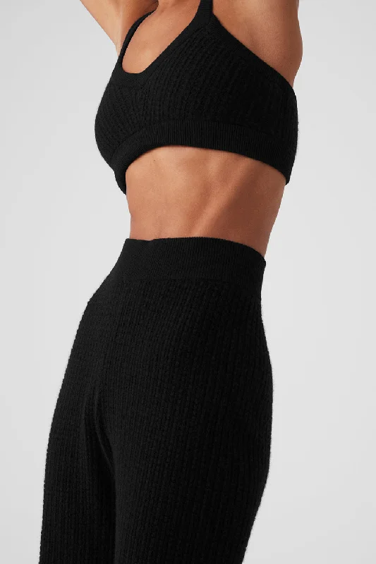 Cashmere High-Waist Plush Waffle Pant - Black