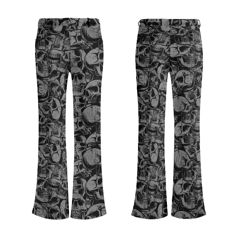 Womens Black Skulls Print Elegant Flare Pants