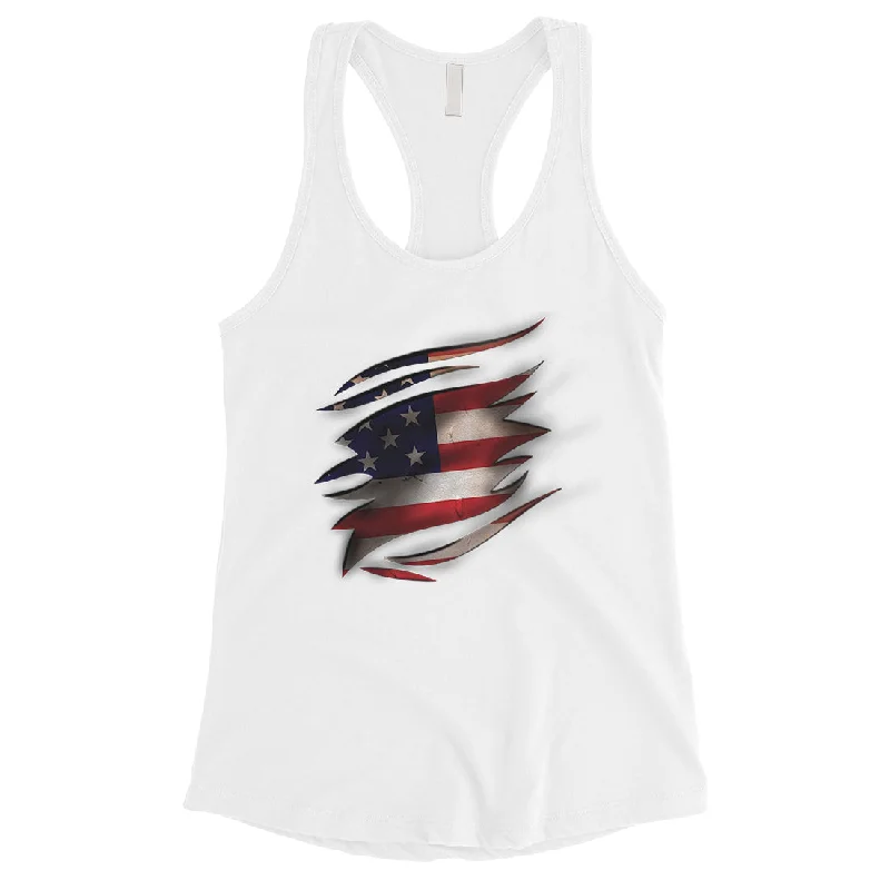 American Flag Ripped Womens Graphic Tank Top Cute 4th of July Tanks