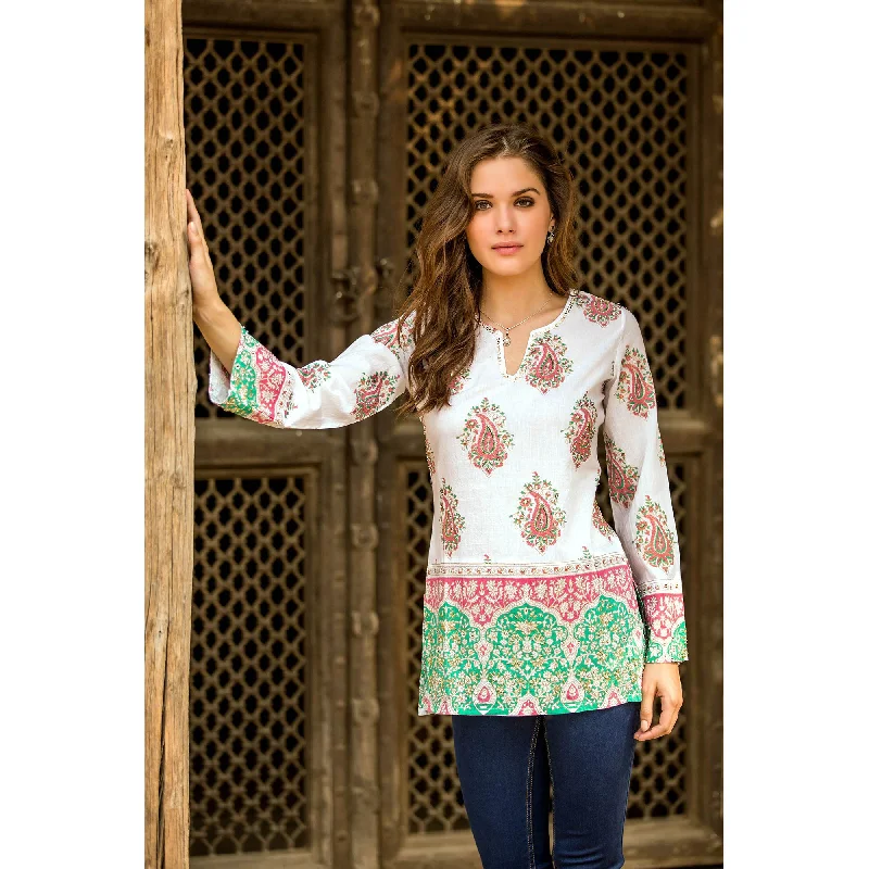 Beautiful Jaipur Green & Pink Cotton Beaded Tunic