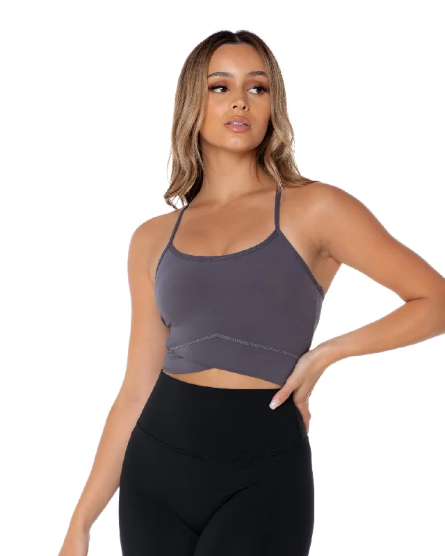 Cross Over Cropped Tank - Grey