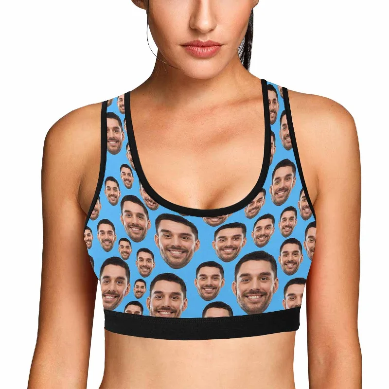 Custom Husband Face Five Colors Sports Bra Personalized Women's All Over Print Yoga Sports Bra