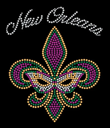 Fleur de Lis Purple Green Gold Rhinestones with Mask Tshirt