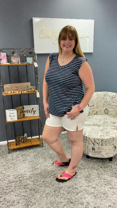 Navy Ruffle Sleeve Tank