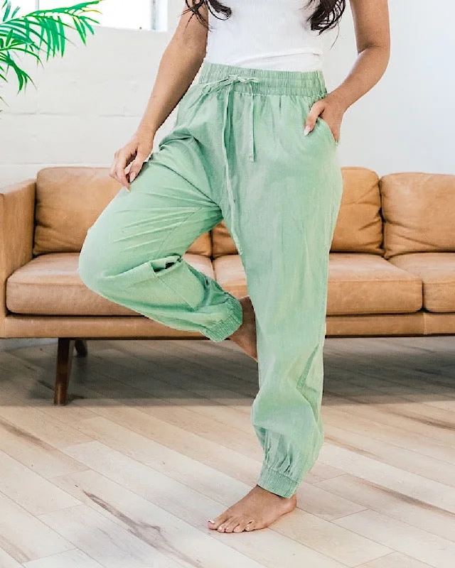 Drawstring Waist Joggers - Sage FINAL SALE