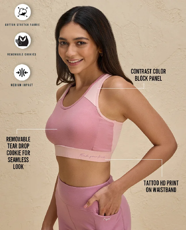 Nykd By Nykaa Essential Breathable Cotton Slip On Color Block Sports Bra -NYK904-Pink