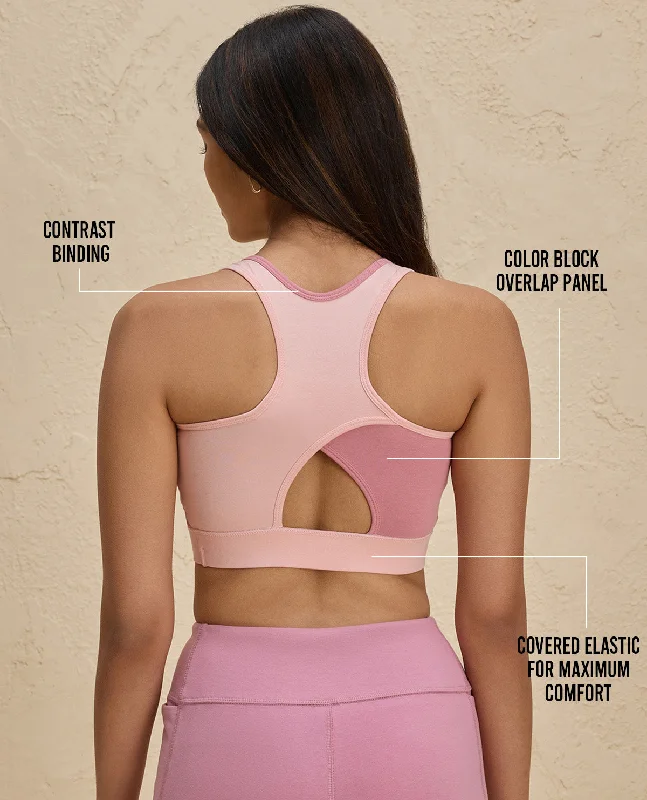 Nykd By Nykaa Essential Breathable Cotton Slip On Color Block Sports Bra -NYK904-Pink